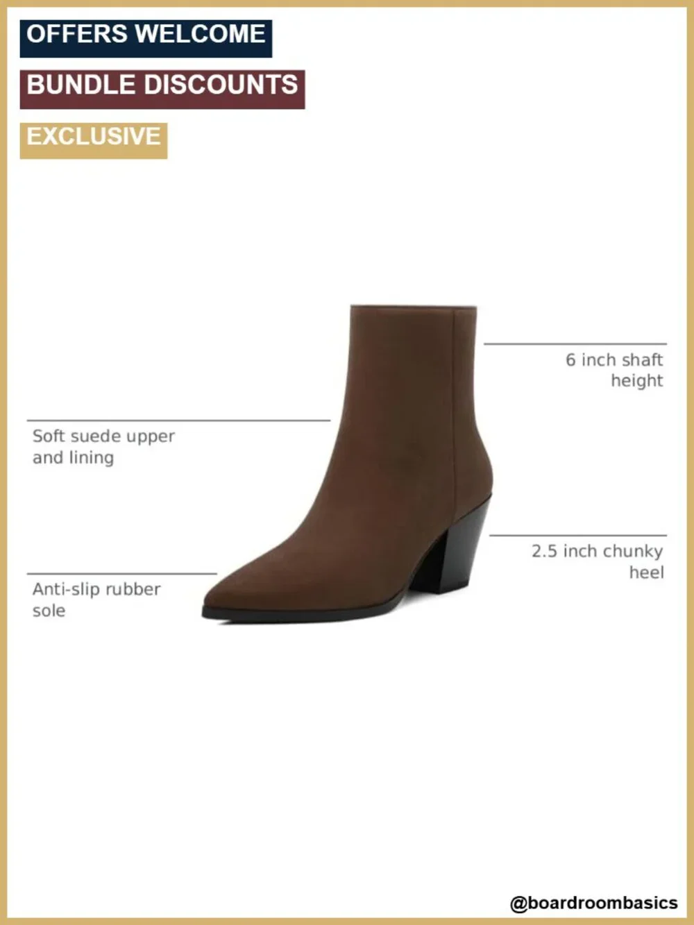 Women's Ankle Boots Chunky Low Heel Pointed Toe Side Zipper Fall Winter Dress